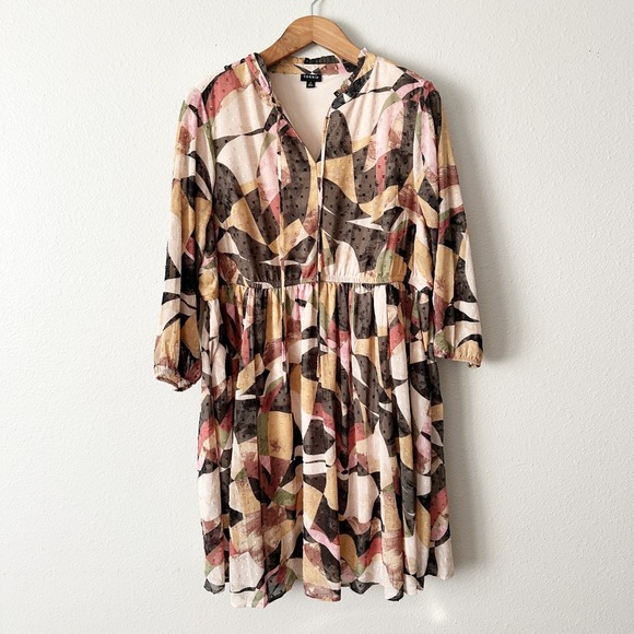Torrid Clip Dot Abstract Geo Print Chiffon V Neck 3/4 Sleeve Dress Size 2X‎ - Picture 2 of 13